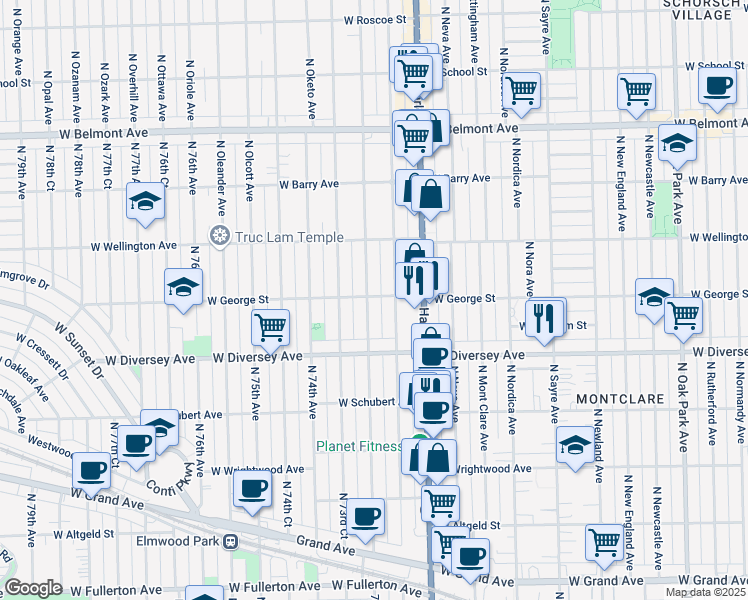 map of restaurants, bars, coffee shops, grocery stores, and more near 2847 73rd Avenue in Elmwood Park