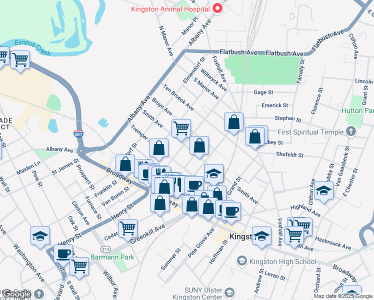 map of restaurants, bars, coffee shops, grocery stores, and more near 173 Smith Avenue in Kingston