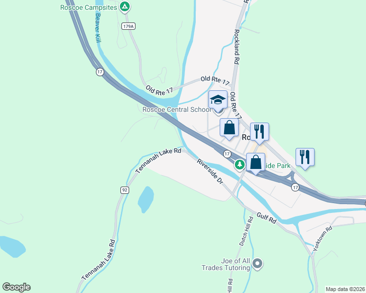 map of restaurants, bars, coffee shops, grocery stores, and more near Lower Punchbowl Road in Roscoe