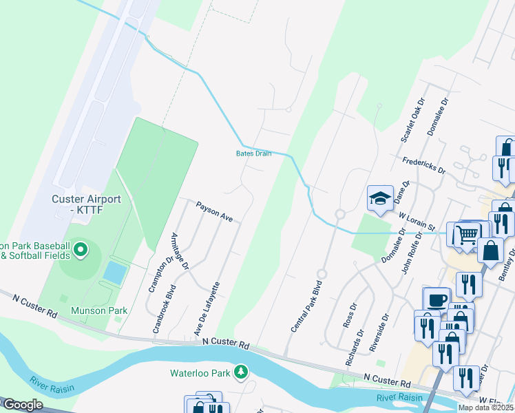 map of restaurants, bars, coffee shops, grocery stores, and more near 422 Avenue De Lafayette in Monroe
