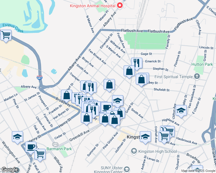 map of restaurants, bars, coffee shops, grocery stores, and more near 152 Smith Avenue in Kingston