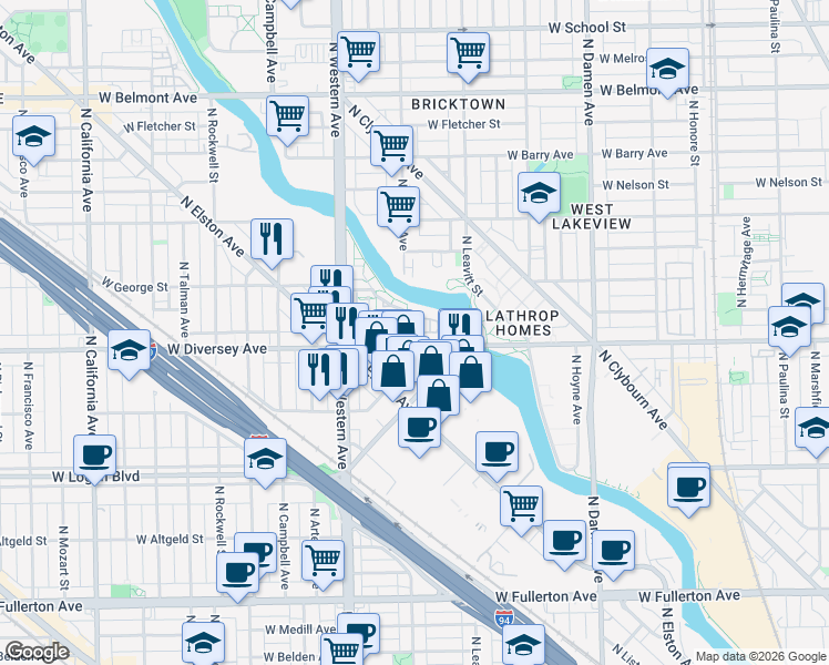 map of restaurants, bars, coffee shops, grocery stores, and more near in Chicago