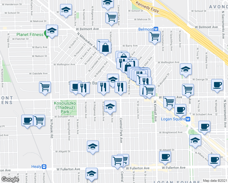map of restaurants, bars, coffee shops, grocery stores, and more near in Chicago