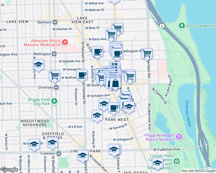 map of restaurants, bars, coffee shops, grocery stores, and more near in Chicago