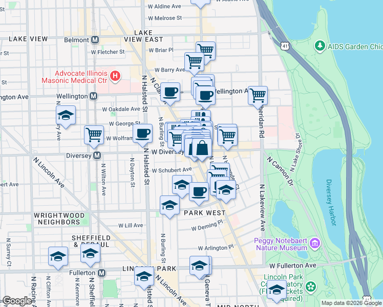 map of restaurants, bars, coffee shops, grocery stores, and more near in Chicago