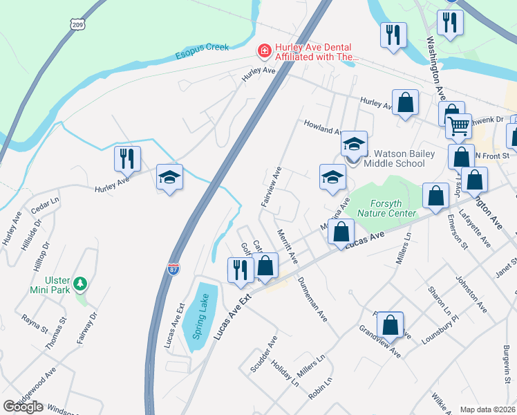 map of restaurants, bars, coffee shops, grocery stores, and more near 69 Fairview Avenue in Kingston