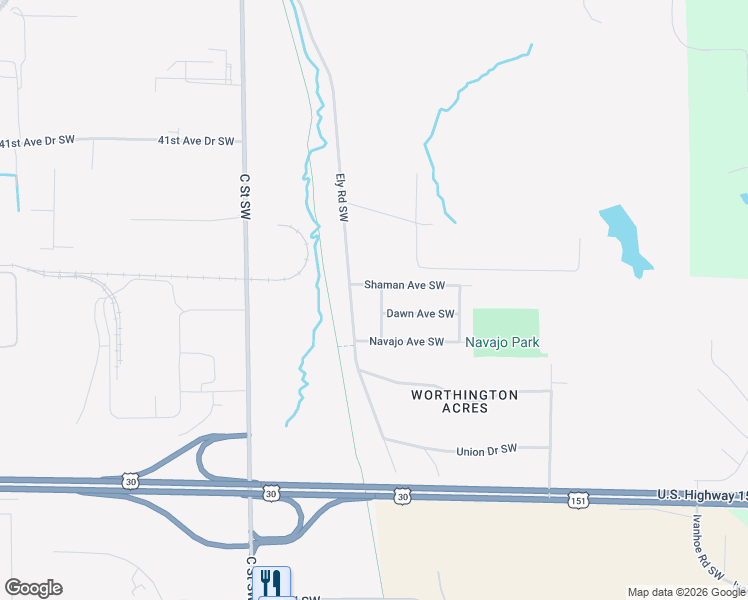 map of restaurants, bars, coffee shops, grocery stores, and more near 4606 Pueblo Street Southwest in Cedar Rapids