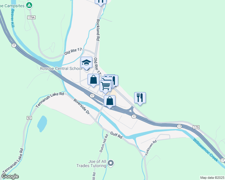 map of restaurants, bars, coffee shops, grocery stores, and more near 60 Stewart Avenue in Roscoe