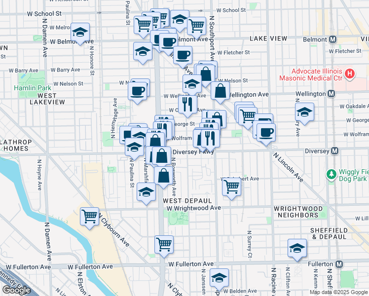 map of restaurants, bars, coffee shops, grocery stores, and more near in Chicago