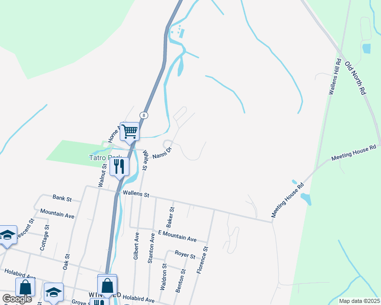 map of restaurants, bars, coffee shops, grocery stores, and more near 20 Mountain View Terrace in Winsted