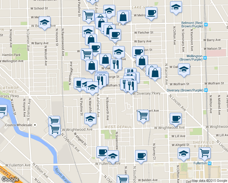map of restaurants, bars, coffee shops, grocery stores, and more near in Chicago