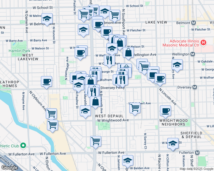 map of restaurants, bars, coffee shops, grocery stores, and more near in Chicago