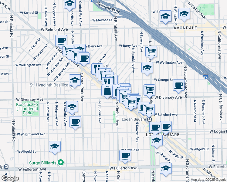 map of restaurants, bars, coffee shops, grocery stores, and more near in Chicago