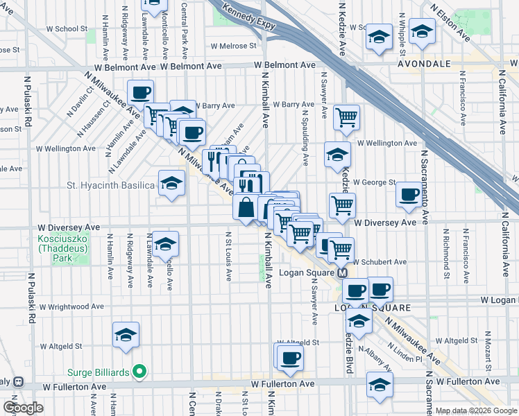 map of restaurants, bars, coffee shops, grocery stores, and more near in Chicago