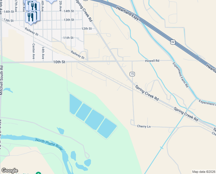 map of restaurants, bars, coffee shops, grocery stores, and more near 140861 Railway Street in Mitchell