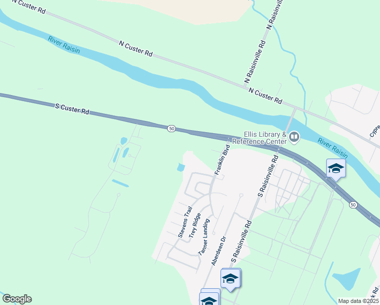 map of restaurants, bars, coffee shops, grocery stores, and more near 4031 South Custer Road in Monroe