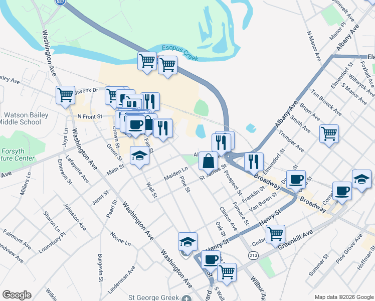 map of restaurants, bars, coffee shops, grocery stores, and more near in Kingston