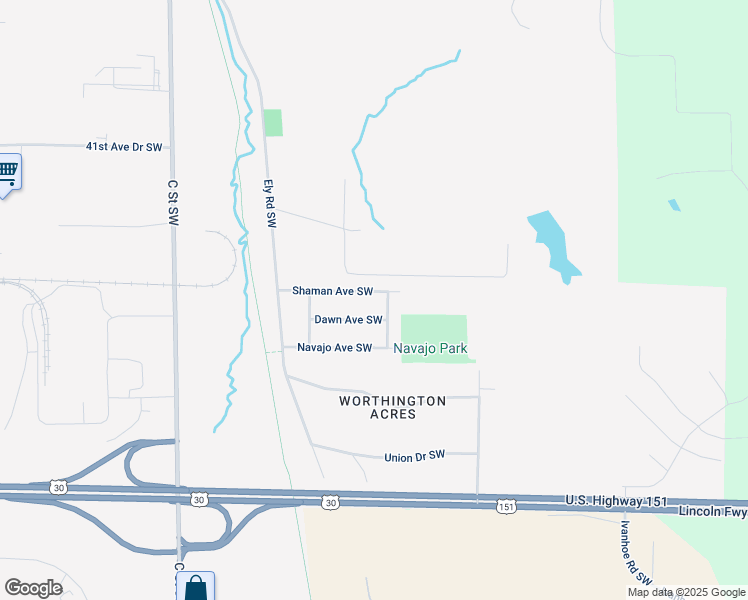 map of restaurants, bars, coffee shops, grocery stores, and more near 2812 Dawn Avenue Southwest in Cedar Rapids