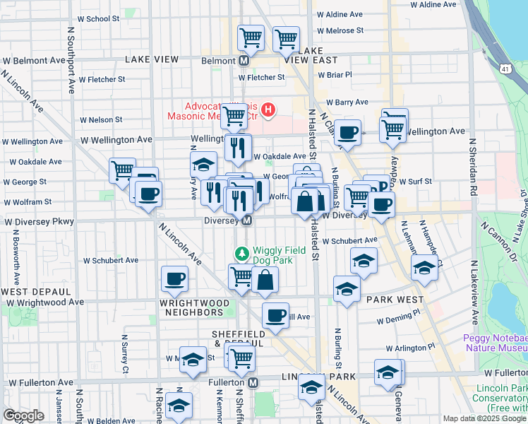 map of restaurants, bars, coffee shops, grocery stores, and more near in Chicago