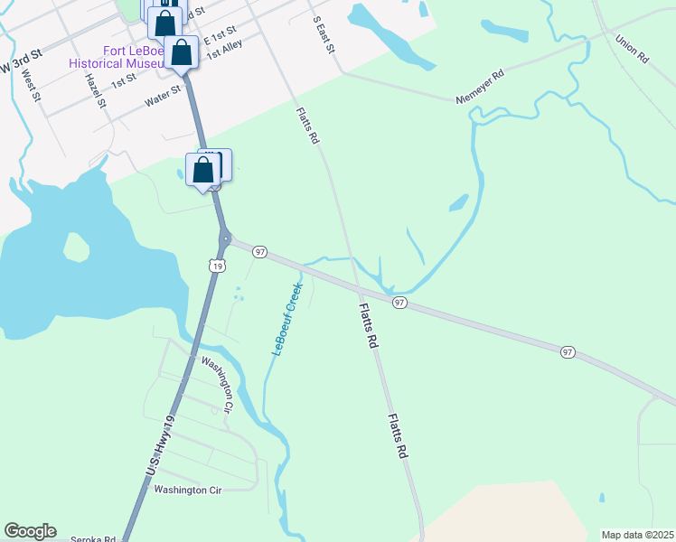 map of restaurants, bars, coffee shops, grocery stores, and more near 174 U.S. 19 in Waterford