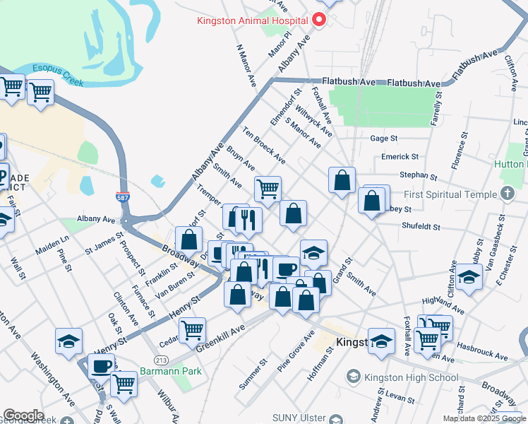 map of restaurants, bars, coffee shops, grocery stores, and more near 173 Smith Avenue in Kingston