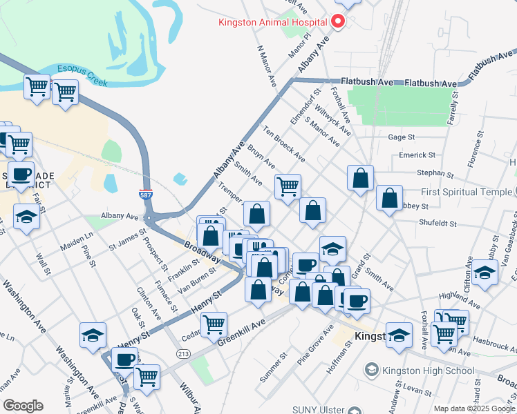 map of restaurants, bars, coffee shops, grocery stores, and more near 160 Tremper Avenue in Kingston