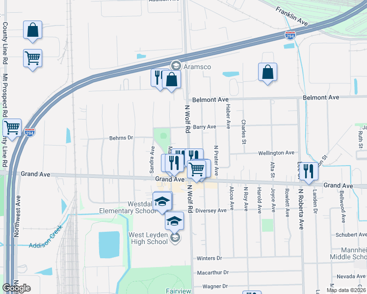 map of restaurants, bars, coffee shops, grocery stores, and more near in Cook County