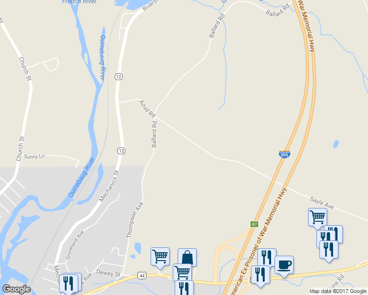 map of restaurants, bars, coffee shops, grocery stores, and more near 79 Azud Road in Thompson