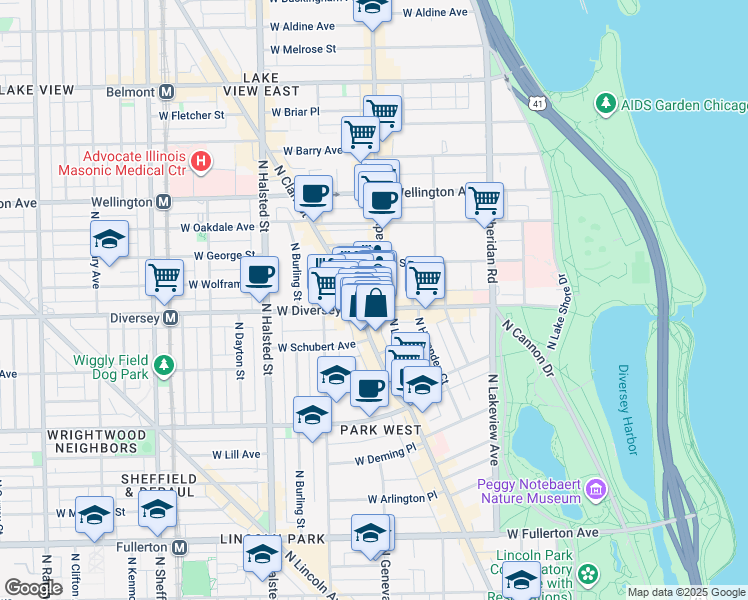 map of restaurants, bars, coffee shops, grocery stores, and more near in Chicago
