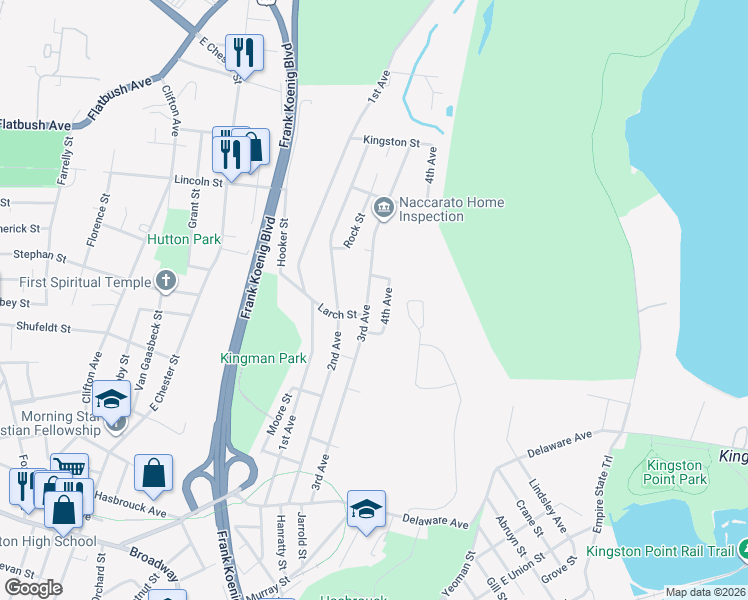 map of restaurants, bars, coffee shops, grocery stores, and more near 202 3rd Avenue in Kingston
