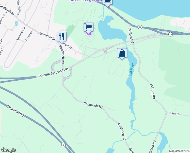 map of restaurants, bars, coffee shops, grocery stores, and more near 60 Sandwich Road in Plymouth