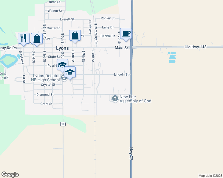 map of restaurants, bars, coffee shops, grocery stores, and more near 865 Diamond Street in Lyons