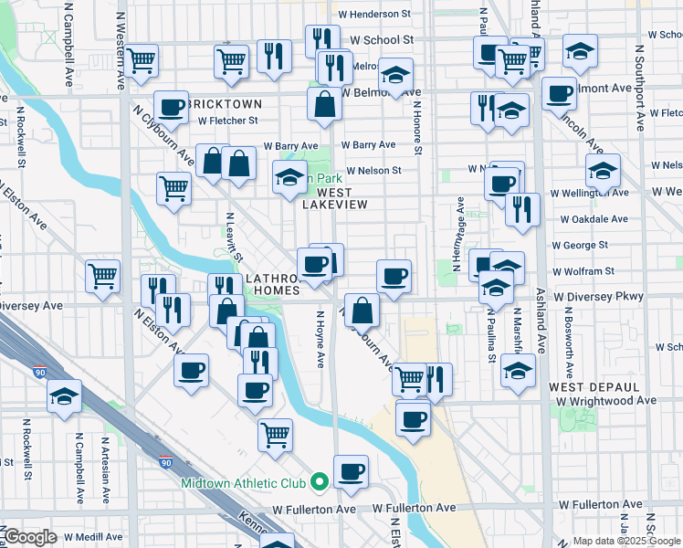 map of restaurants, bars, coffee shops, grocery stores, and more near in Chicago