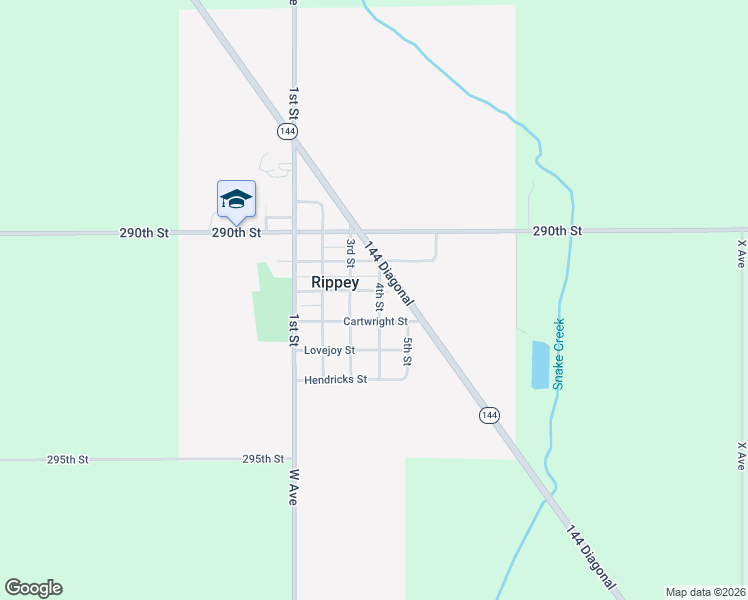 map of restaurants, bars, coffee shops, grocery stores, and more near 306 Howard Street in Rippey