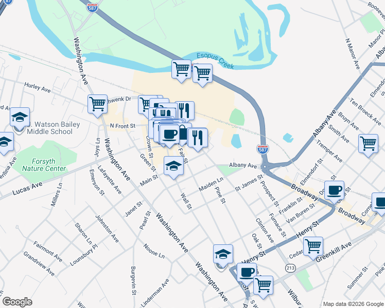 map of restaurants, bars, coffee shops, grocery stores, and more near 2 John Street in Kingston