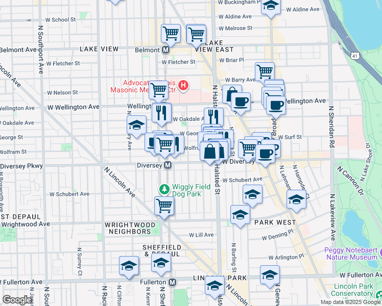map of restaurants, bars, coffee shops, grocery stores, and more near in Chicago