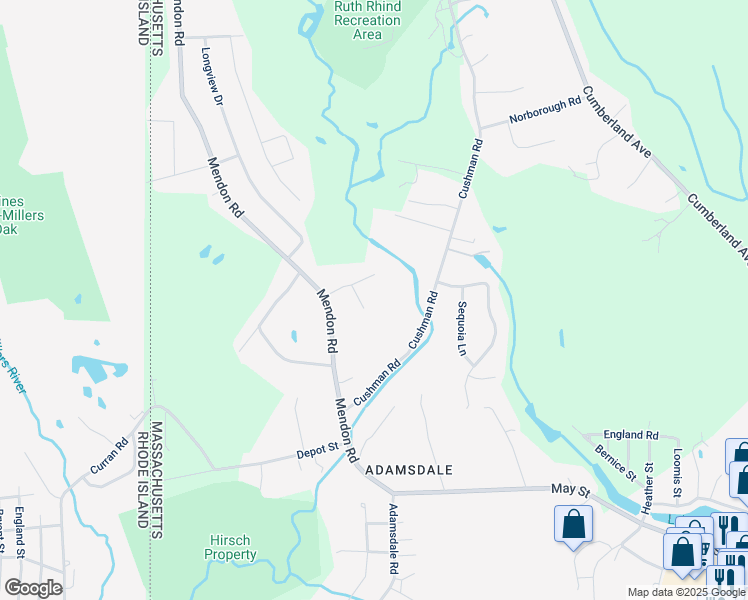 map of restaurants, bars, coffee shops, grocery stores, and more near 31 Lowe Meadow Lane in North Attleborough