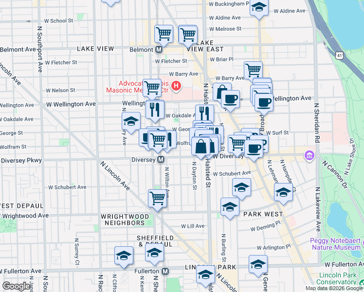 map of restaurants, bars, coffee shops, grocery stores, and more near in Chicago