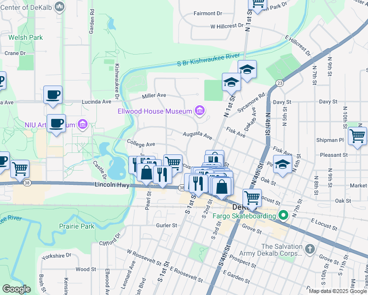 map of restaurants, bars, coffee shops, grocery stores, and more near 208 Augusta Avenue in DeKalb