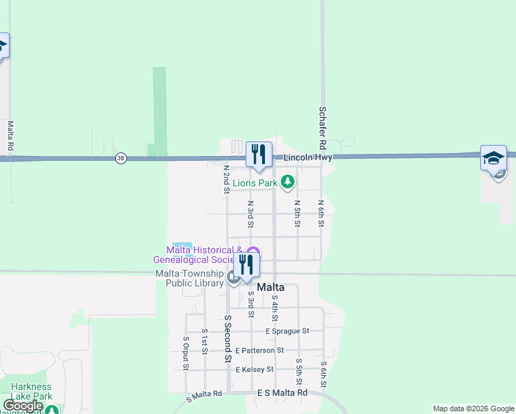 map of restaurants, bars, coffee shops, grocery stores, and more near 403 North 3rd Street in Malta