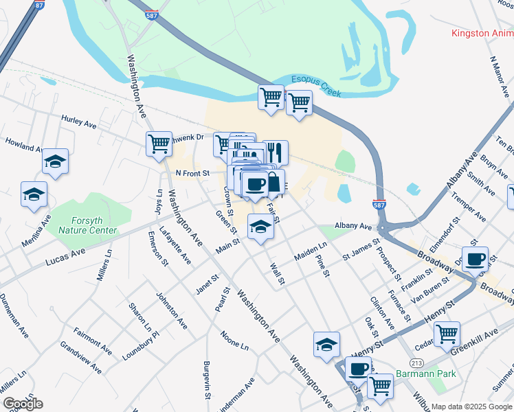 map of restaurants, bars, coffee shops, grocery stores, and more near in Kingston