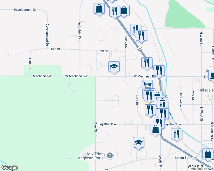 map of restaurants, bars, coffee shops, grocery stores, and more near 180 West Mechanic Road in Hillsdale