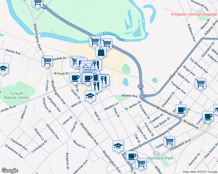 map of restaurants, bars, coffee shops, grocery stores, and more near 264 Clinton Avenue in Kingston