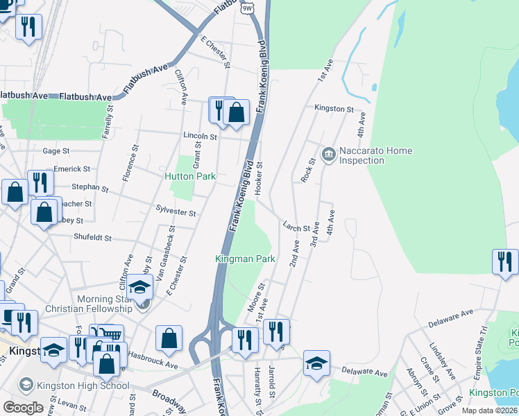 map of restaurants, bars, coffee shops, grocery stores, and more near 42 Hooker Street in Kingston