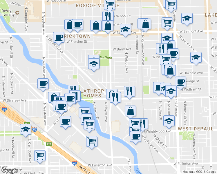 map of restaurants, bars, coffee shops, grocery stores, and more near in Chicago