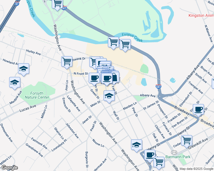 map of restaurants, bars, coffee shops, grocery stores, and more near in Kingston