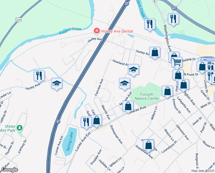map of restaurants, bars, coffee shops, grocery stores, and more near 24 Stickles Avenue in Kingston