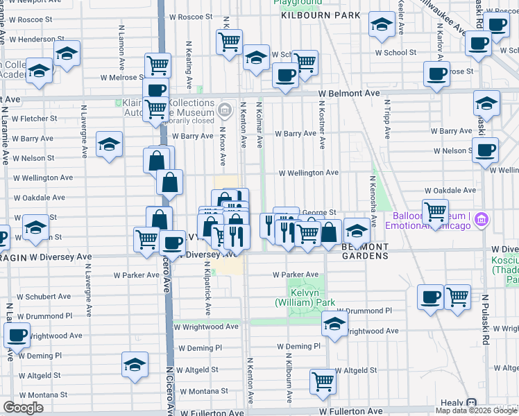 map of restaurants, bars, coffee shops, grocery stores, and more near in Chicago