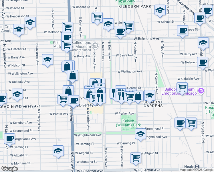 map of restaurants, bars, coffee shops, grocery stores, and more near in Chicago