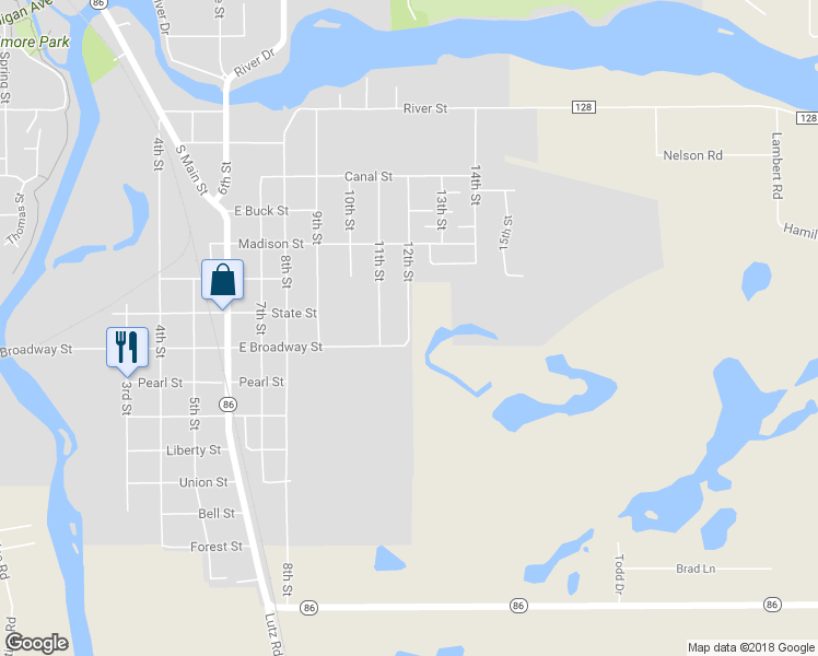 map of restaurants, bars, coffee shops, grocery stores, and more near 717 12th Street in Three Rivers